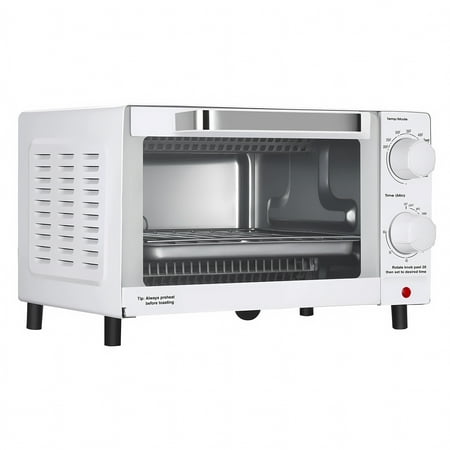 Mainstays 4 Slice Countertop Toaster Oven with 3 Settings, Includes Baking Rack and Pan, Arctic White, New