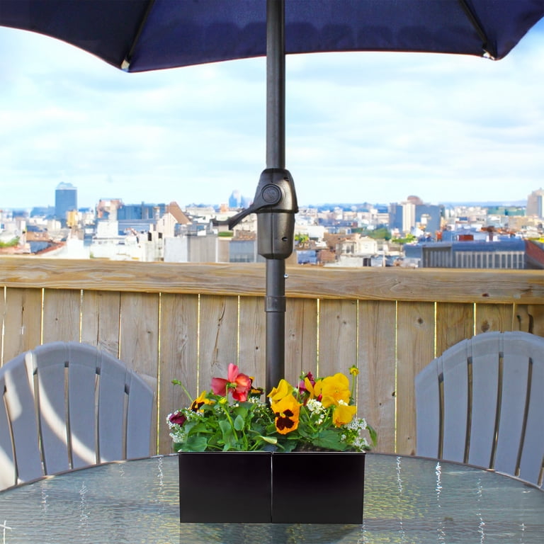flower pot for patio umbrella Koutemie 2-in-1 Planter Table & Pole, Black This planter pot set includes two half HHBEAUTY Plant Umbrella for Outdoor