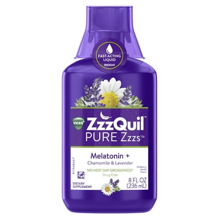Balm Lavender - Vicks ZzzQuil PURE Zzzs Melatonin Liquid Sleep-Aid with Chamomile, Lavender, Valerian Root and Lemon Balm, 1mg per serving, 8oz