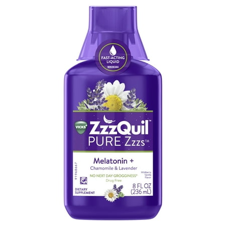 Vicks ZzzQuil PURE Zzzs Melatonin Liquid Sleep-Aid with Chamomile, Lavender, Valerian Root and Lemon Balm, 1mg per serving, (Best Medication For Pure O)