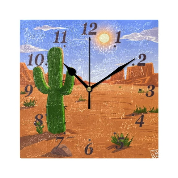 7.78in Cactus Square Wall and Table Clock Dual Use Vintage Design in Black or Gold