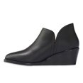 thumbnail image 2 of YDN Women Fashion Almond Closed Toe V Cutout Booties Wedge Low Heel Pull On Ankle Boots Formal Business Office Shoes Size 7 Black, 2 of 4