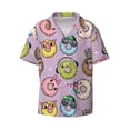 thumbnail image 2 of Lsque Cute Donuts print Men's Cuban Collar Short Sleeve Shirt Summer Beachwear Casual Button Down Fashionable Vacation Leisure Shirt-Large, 2 of 7