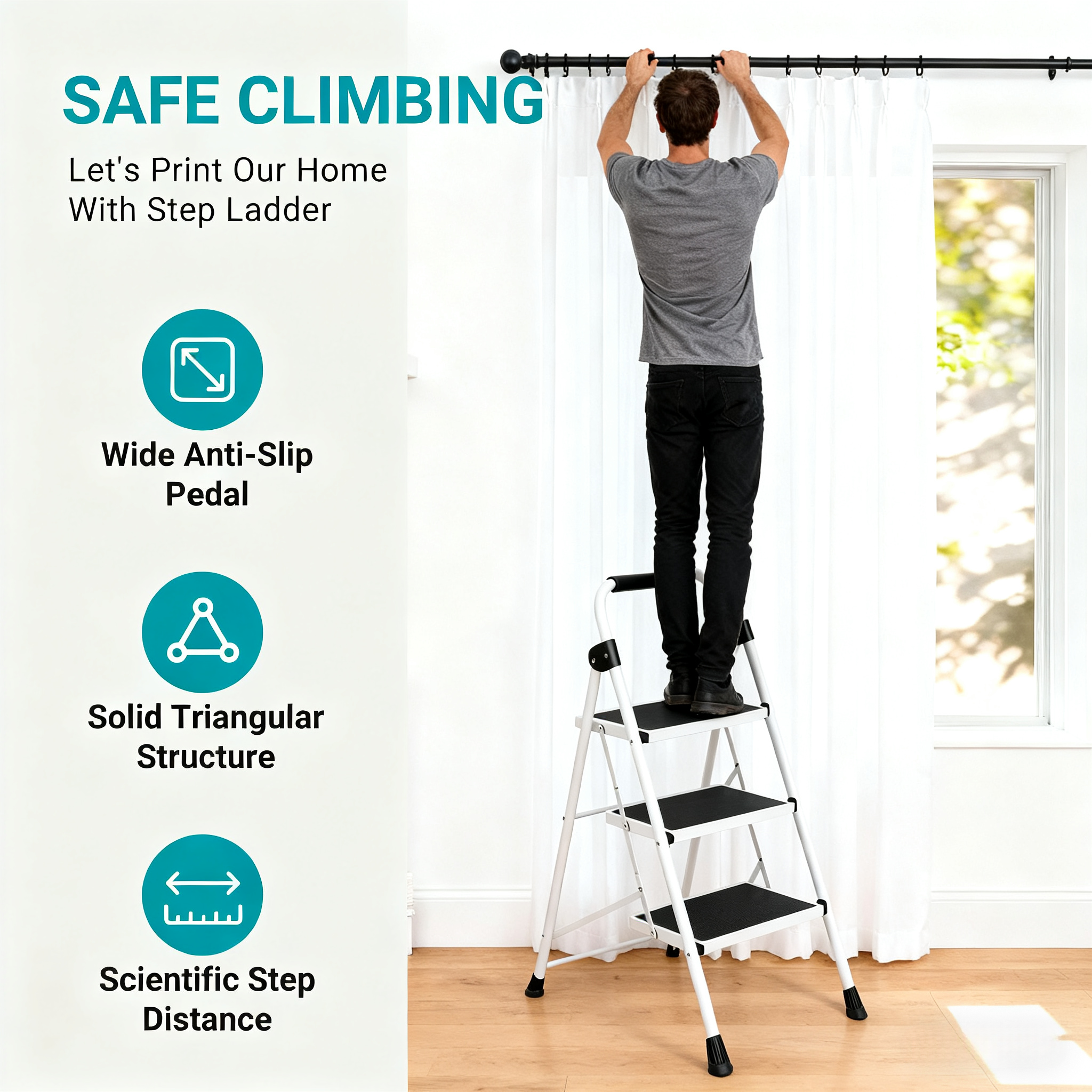 edx 3-Step Folding Step Ladder with Handrail, Black photo 6