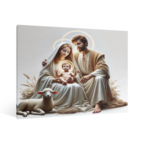 Vintage Jesus Nativity Scene Canvas Wall Art Paint Framed , Christian Watercolor Jesus Wall Art Decor,Christmas Wall Religious Artwork for Home Living Room,Bedroom Wall Decor