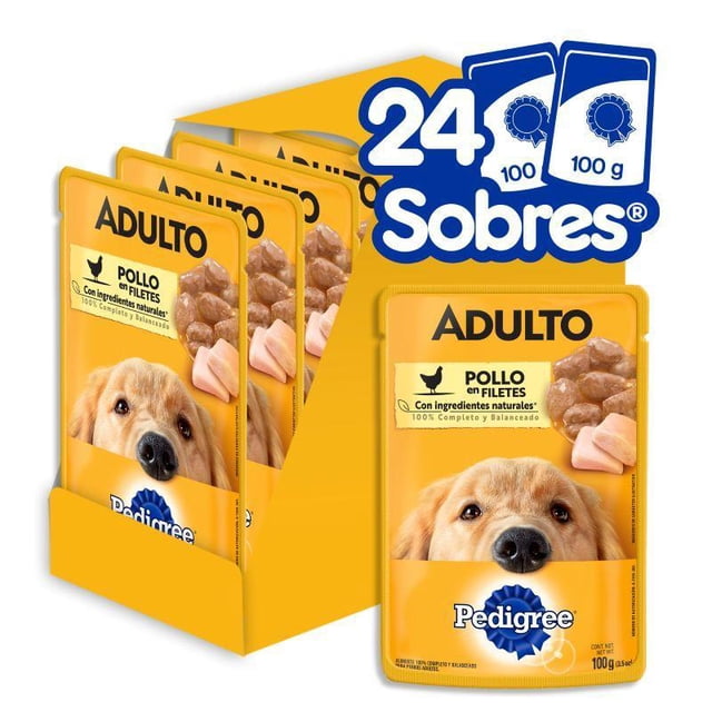 Caja de Alimento Húmedo Pouch para Perro Adulto Sabor Pollo PEDIGREE 24 sobres de 100 g