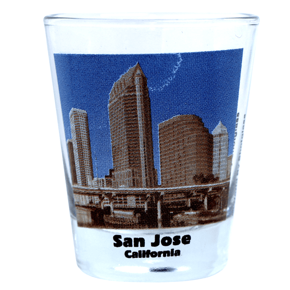 San Jose California City Skyline Color Photo Shot Glass