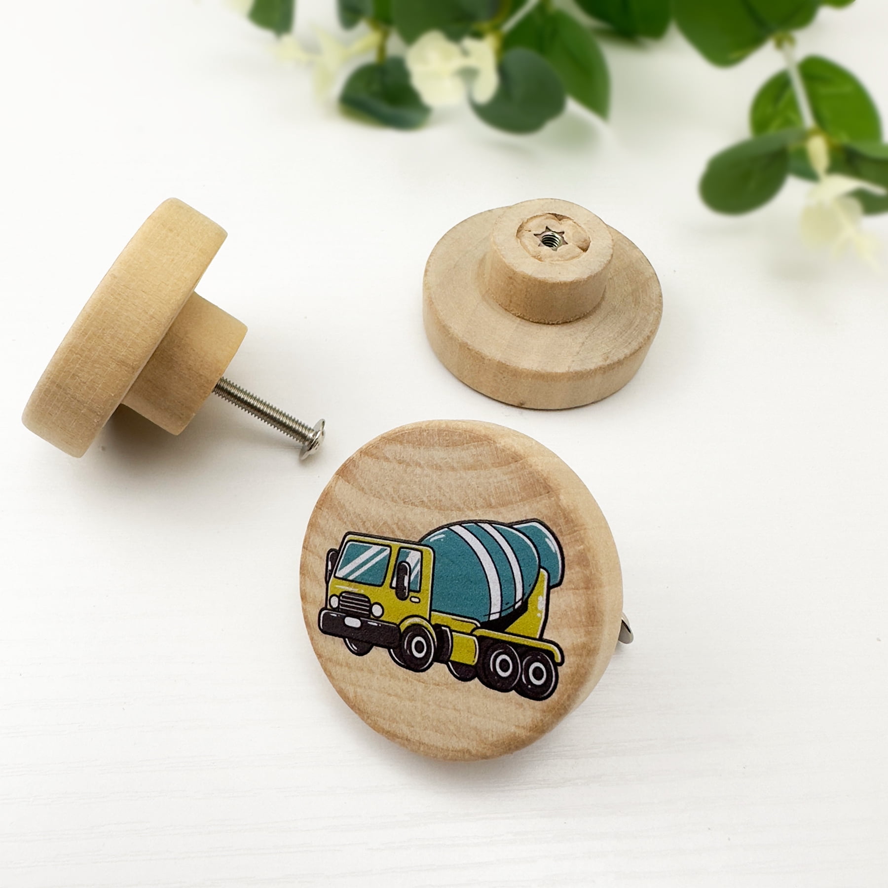Jamjam Set of 8 Wood Kids Boy Nursery Room Construction Vehicle Trucks Cabinet Furniture Dresser Drawer Knobs and Pulls 1.8 X 1.8 Inches