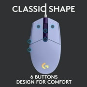 Logitech G203 Wired Gaming Mouse, 8,000 DPI, Rainbow Optical Effect LIGHTSYNC RGB, 6 Programmable Buttons, Lilac