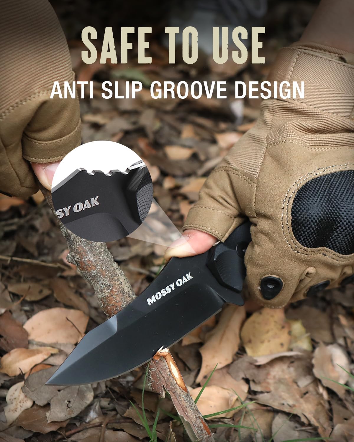 Mossy Oak 9" Fixed Blade Hunting Knife with Sheath, 14C28N Full Tang, G10 Handle Outdoor Knife for Survival, Camping, Hiking(Black)