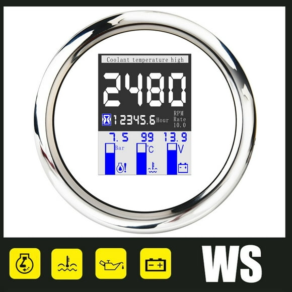 85mm Water Temp Meter Oil Pressure Gauge 0~10 Bar With Alarm 4 in 1 Digital Tachometer Stainless Steel Multi-functional Gauges ,Easy to Calibrate