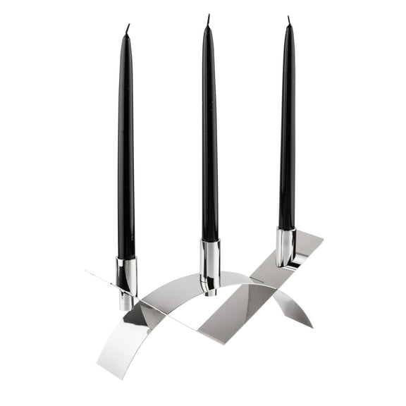 Three flames candleholder with stainless steel. The perfect gift for a wedding registry. Decorate your dining table for a special birthday party and holidays. Luxury Made In Italy.