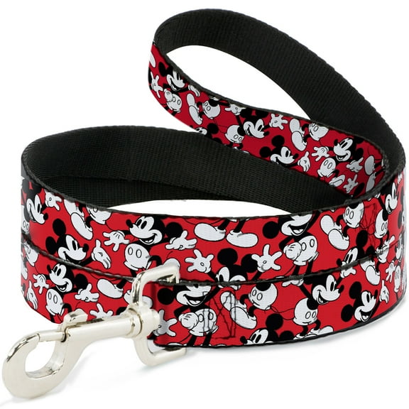 Disney Pet Leash, Dog Leash, Mickey Mouse Poses Scattered Red Black White, 4 Feet Long 1.0 Inch Wide