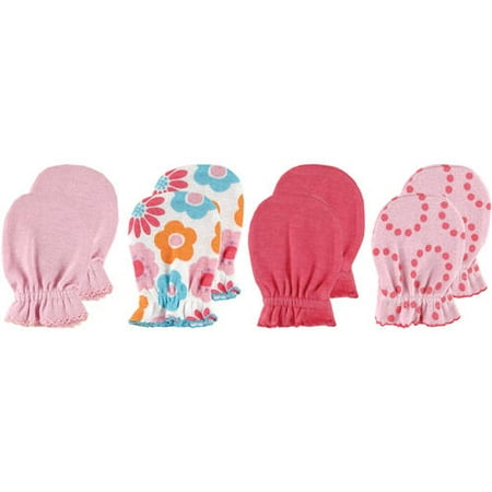 Luvable Friends Newborn Baby Girls' Scratch Mitten 4-Pack, 0-6 months, Choose Your Color