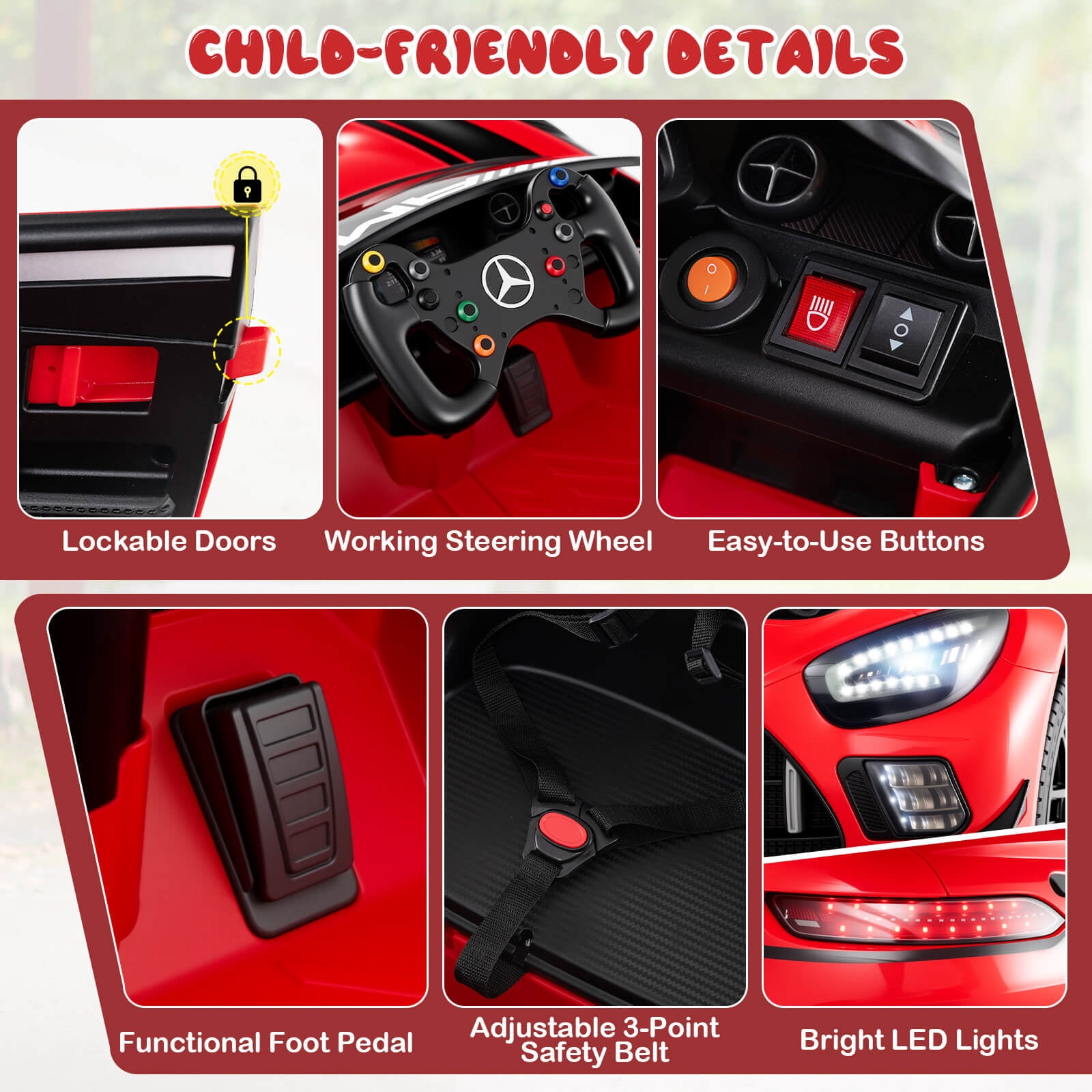 Costway Ride on Car Licensed Mercedes-AMG GT3 Kids Car with Remote Control 3 Speeds Red