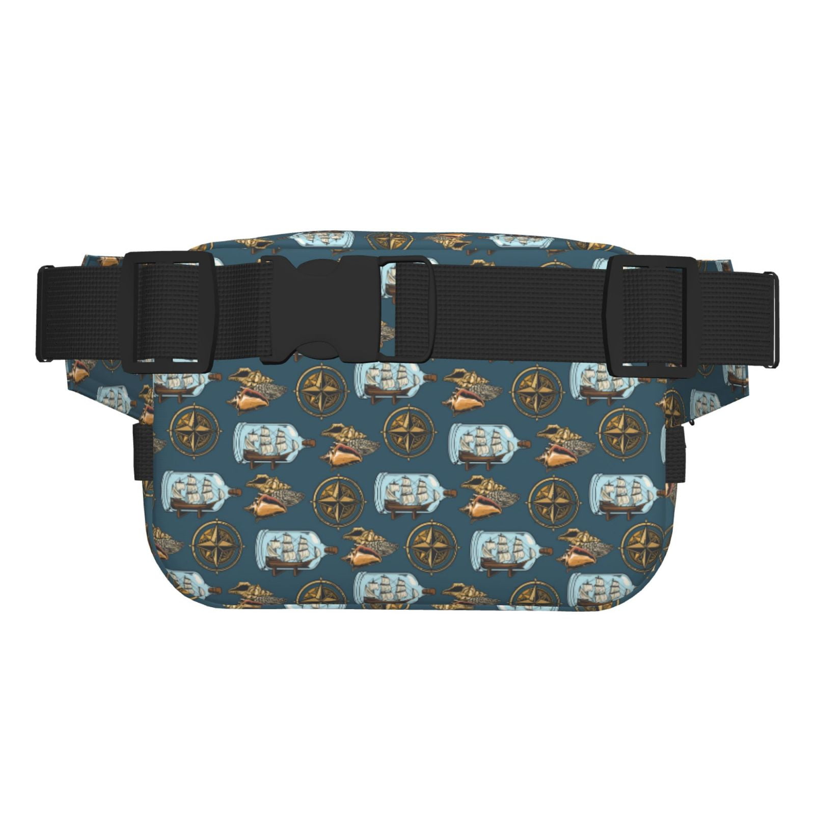 Picia Miniature Ship In Bottle Print Square Double-Layer Waist Bag Mini Adjustable Waist Belt Bag Exercise Running Travel Hiking