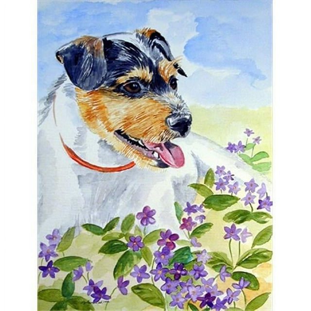 7106CHF Jack Russell Terrier Drapeau en Toile - Taille Maison - 28 x 40 Po.