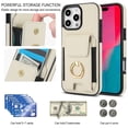 thumbnail image 6 of For IPhone 14 Pro Phone Case Wallet With Elastic Concealed Buckle Flip Card Holder,PU Leather Metal Ring Buckle Holder Kickstand  Women Men Magnetic Cover,White,For iPhone 14 Pro, 6 of 8