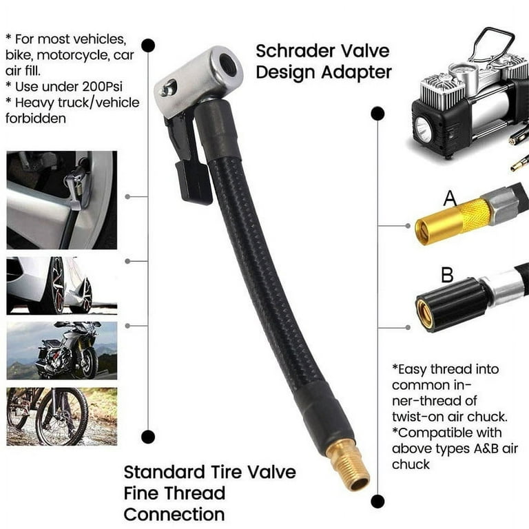 Locking Air Chuck with Air Hose and Standard Tire Valve Fine Thread, Air Inflator Hose Adapter for Twist on Convert To Lock on Connection Locking Air Chuck with Air Hose and Standard Tire Valve Fine Thread, Air Inflator Hose Adapter for Twist on Convert To Lock on Connection