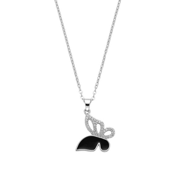 Zenvera fashion - Stainless Steel Butterfly Pendant Necklace for Women, Elegant Wing Design with Black Bow-Inspired Charm and Link Chain