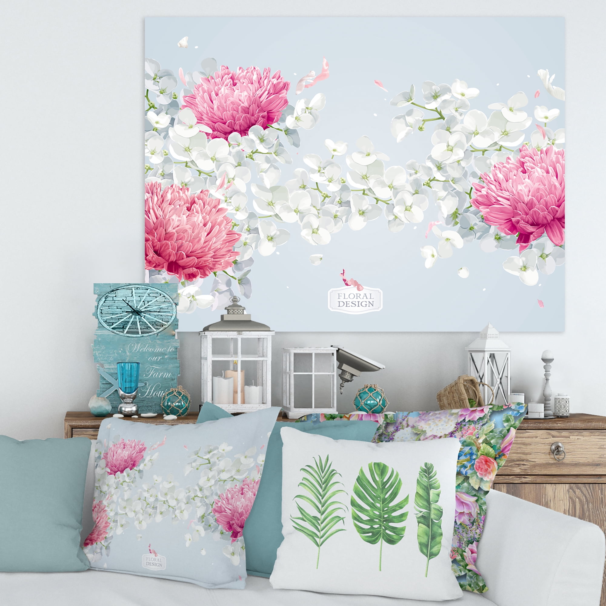 Designart ' Apple Blossom and Chrysanthemums ' Traditional Canvas Wall Art Print