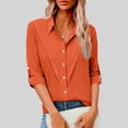thumbnail image 2 of Dazajoo Button Up Casual Long Sleeve Shirt Women Casual Front Pleated Solid Collared Blouses Summer Vacation Beach Outfits,Orange,M, 2 of 7