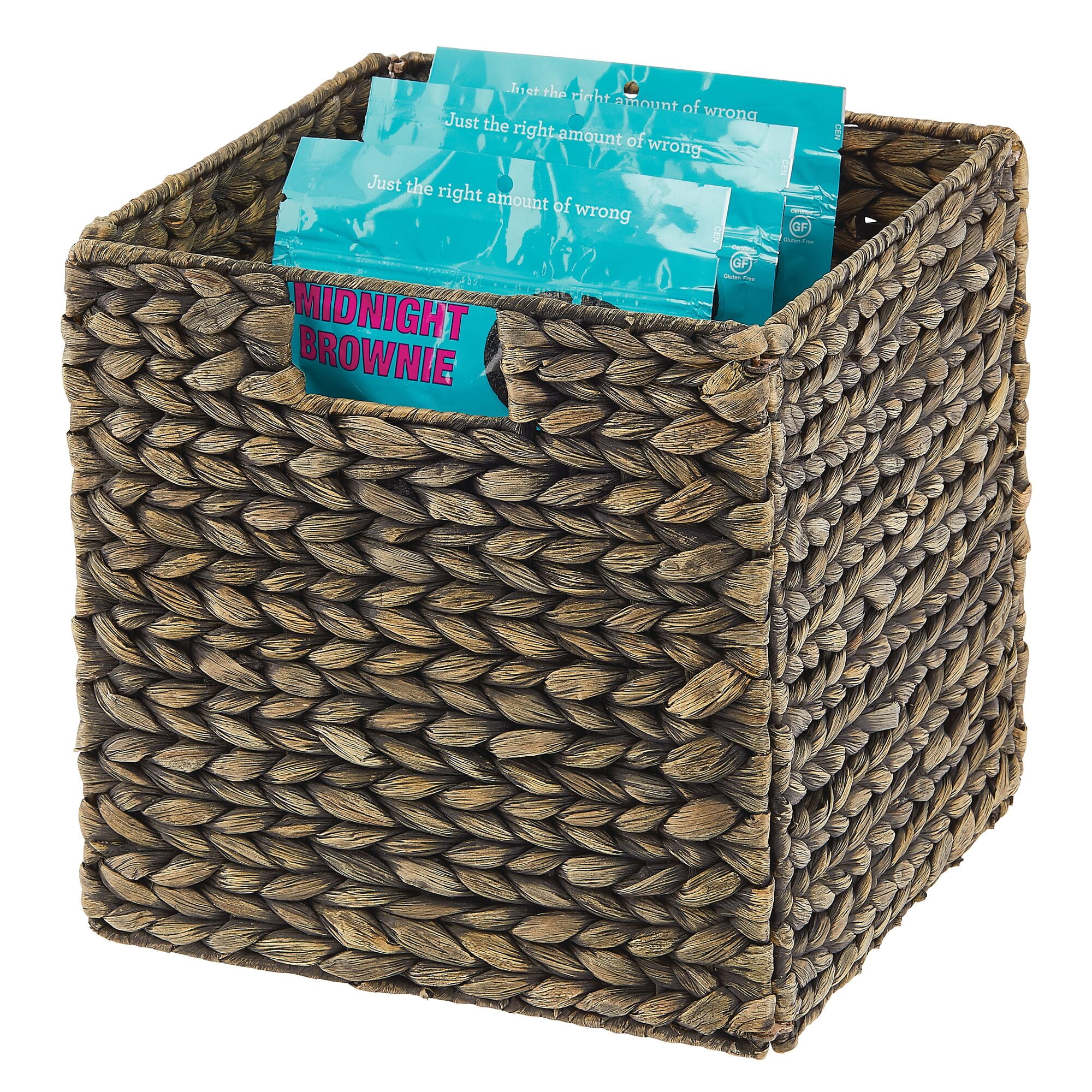 mDesign Woven Hyacinth Kitchen Storage Organizer Basket Bin, 8 Pack, Black Wash