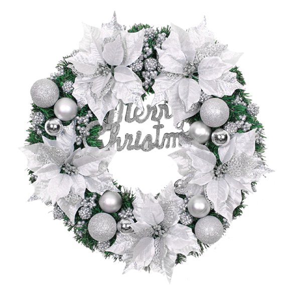 Marryso Flower Wreath for Front Door Christmas Wreath With Balls And Plastic Flower Christmas Garland Winter Holidays Home Front Door Decor