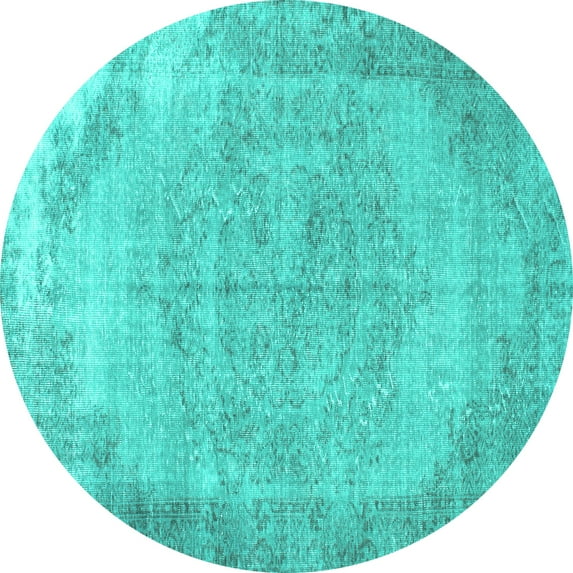 Ahgly Company Indoor Round Abstract Turquoise Blue Contemporary Area Rugs, 3' Round