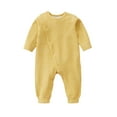 thumbnail image 2 of FAOWME Big Kids Girls Boys Romper Long Sleeve Round Neck Solid Color Buttons Plush Lined Warm Comfortable Pajamas Bodysuit Jumpsuit For Sleepwear Daily Wear Yellow 0-3 Months, 2 of 5