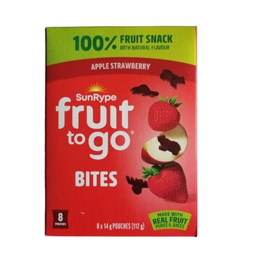 SunRype Fruit to Go Bites, Canadian Animal Shapes, Apple Strawberry, 8 pouches x 14g, 112g/4 oz. Box