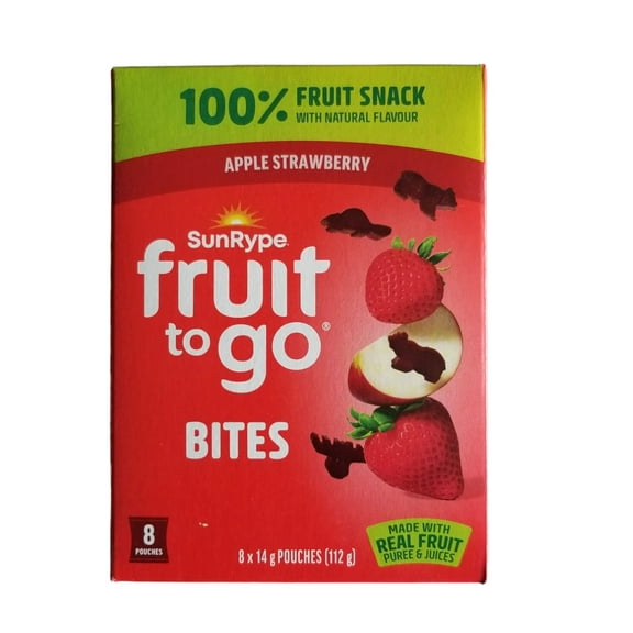 SunRype Fruit to Go Bites, Canadian Animal Shapes, Apple Strawberry, 8 pouches x 14g, 112g/4 oz. Box