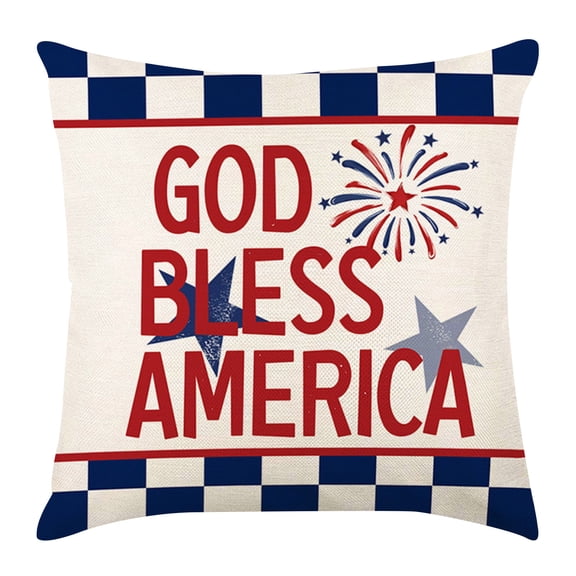 Summercome Patriotic Decor Throw Pillow Covers 18x18 in, 4th of July Linen Pillow Case for Independence Day, Memorial Day, Veteran's Day, USA, American Summer Outdoor Red White Blue Decorations