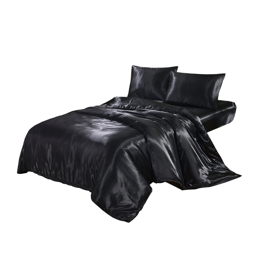 Monochrome Black Duvet Cover & Pillowcases Quilt Bedding Set Double King Size 