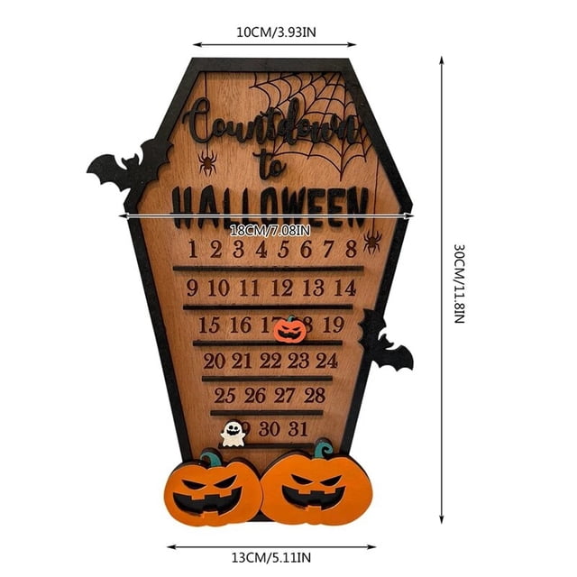 Calendario de Adviento de madera para Halloween, cuenta atrás para decoración de Halloween, adornos de terror, diseño de fantasma de murciélago, decoración interior para fiesta en casa