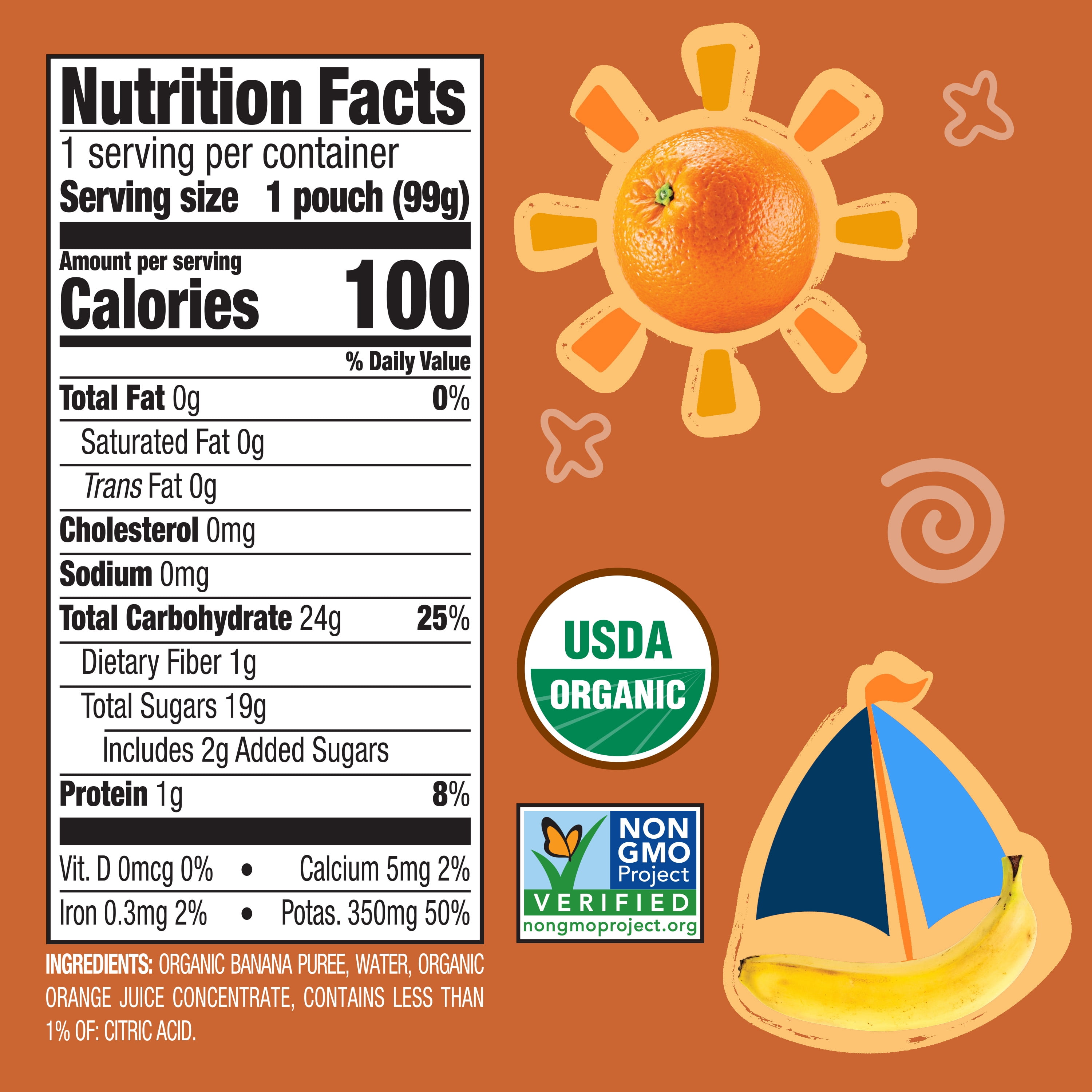 Earth's Best Organic Stage 2 Baby Food, Banana Orange Fruit Puree, 3.5 oz Pouch