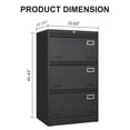 thumbnail image 4 of IVV 3-Drawer Lateral Metal File Cabinet with Lock and Keys, 23"L x 17"W x 40"H - Black, 4 of 9