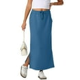 thumbnail image 2 of Women’s Midi Skirt with Elastic Waistband Drawstring and Side Slit Casual Straight Fit Soft Fabric Suitable for Daily Wear Blue M, 2 of 8