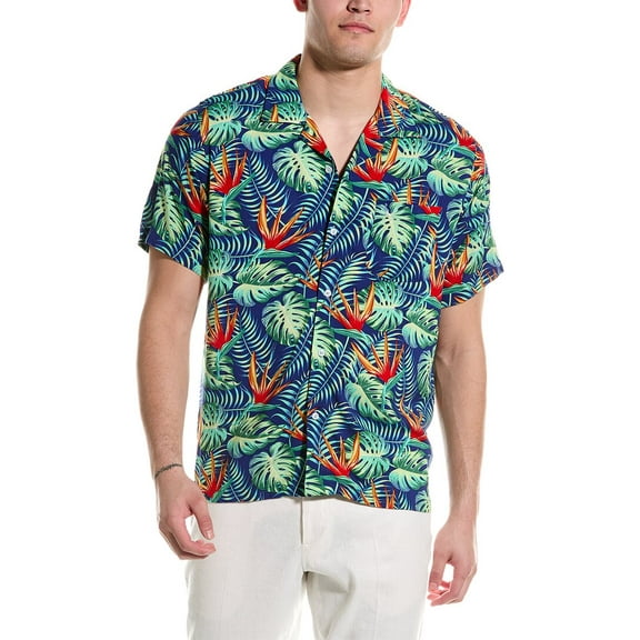 TailorByrd mens Camp Collar Shirt, L, Blue