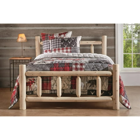 CASTLECREEK Cedar Log Queen Bed with Headboard and Footboard  Rustic Natural Unfinished Wooden Bed Frames