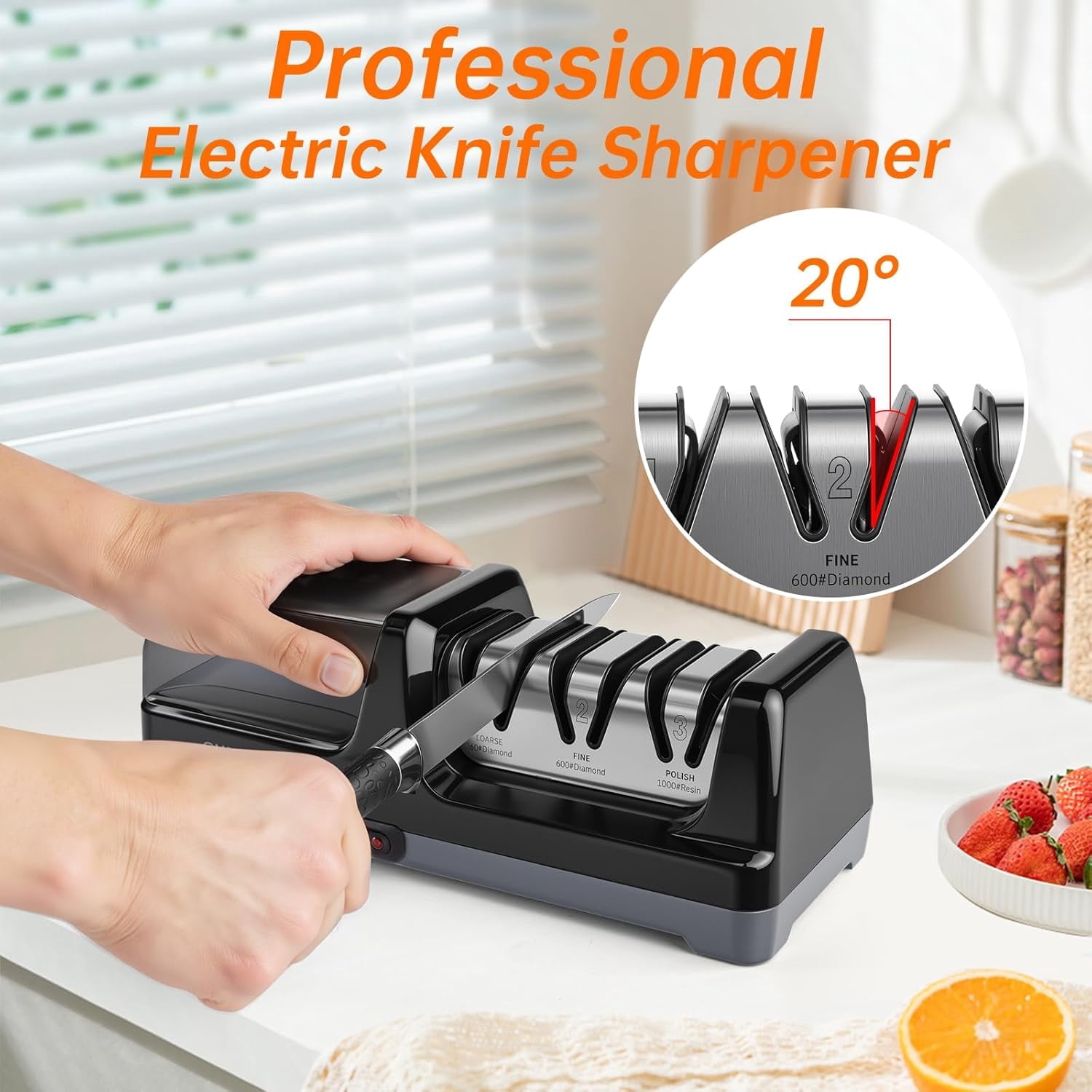 Professional 3-Stage Electric Knife Sharpener with  Abrasive for Kitchen Knives