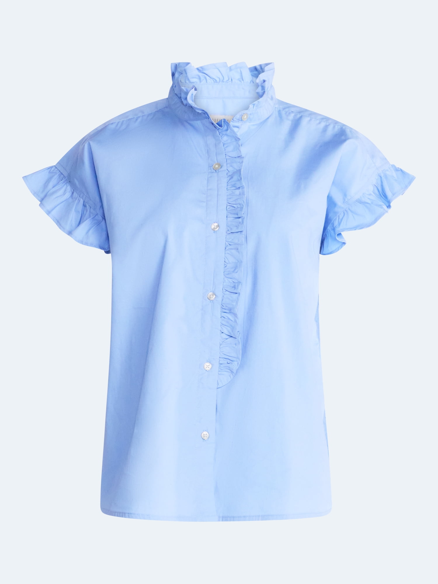 Free Assembly Women's and Women's Plus Ruffle Trim Neck Top with Short Sleeves, Sizes XS-4X