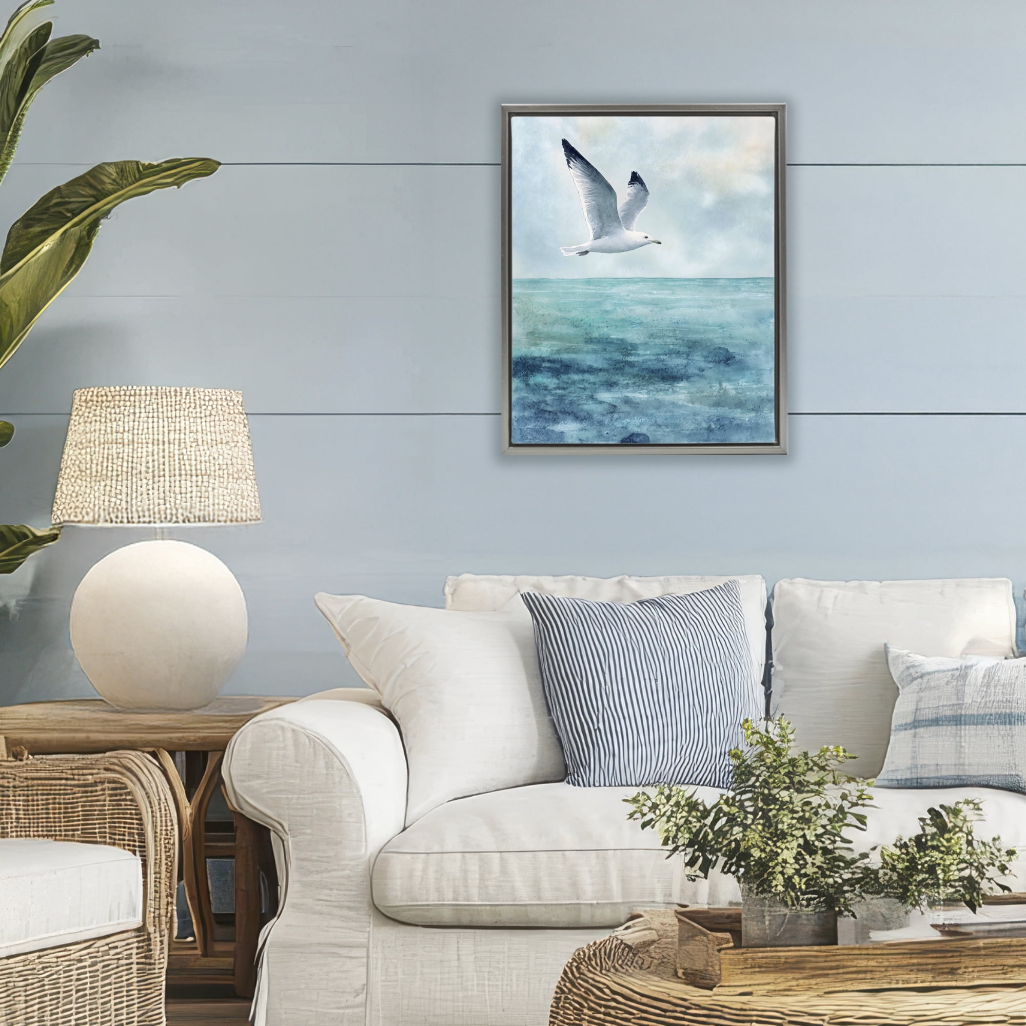 Stupell Industries Seagull With Black Tips Gray Framed Floater Canvas Wall Art, design by Franklyn Gregory