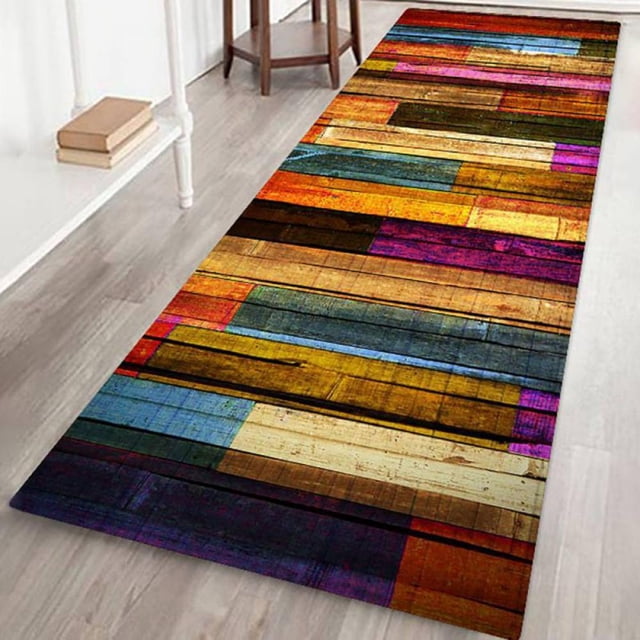 3D Color Wooden Board Bath Mats and Rugs, Flannel Fabric Non Slip Rubber Backing Bathroom Rug Decorative Floor Mat Washable Runner Area Rug