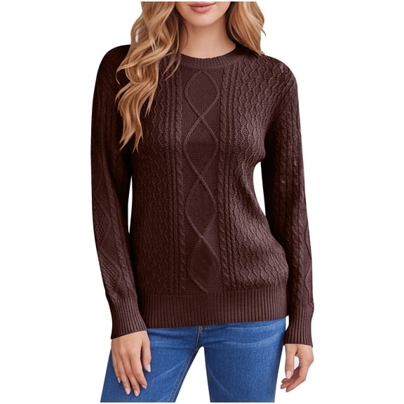 Dvprdro Sweaters for Women Fall Winter Crew Neck Long Sleeve Cable Knit Pullover Tops Casual Soft Sweater