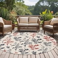 thumbnail image 4 of Grey Red Botanical Round Area Rug 5Ft Washable Circle Rugs for Living Room Bedroom, Rustic Country Spring Floral Summer Leaf Non-Slip Carpet Floor Mats Indoor Outdoor Carpet Runner Home Decor, 4 of 8