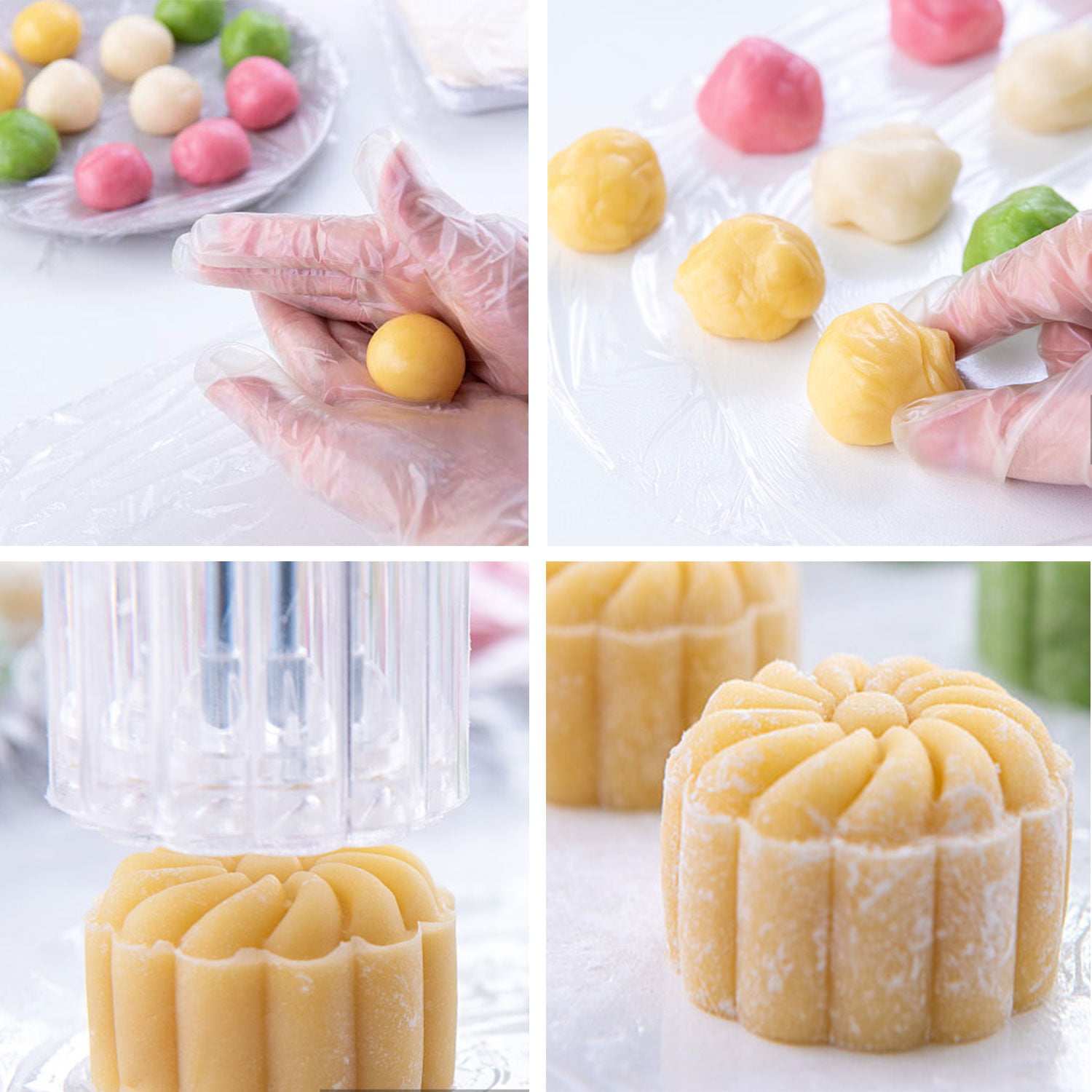 Pink Mid-Autumn Mooncake Press Mold, Hand-Pressed Stamp Dessert DIY, Mooncake Puff Pastry Press Mold with 1 Printed Flower DIY (1 Gift Box Stamp-1)