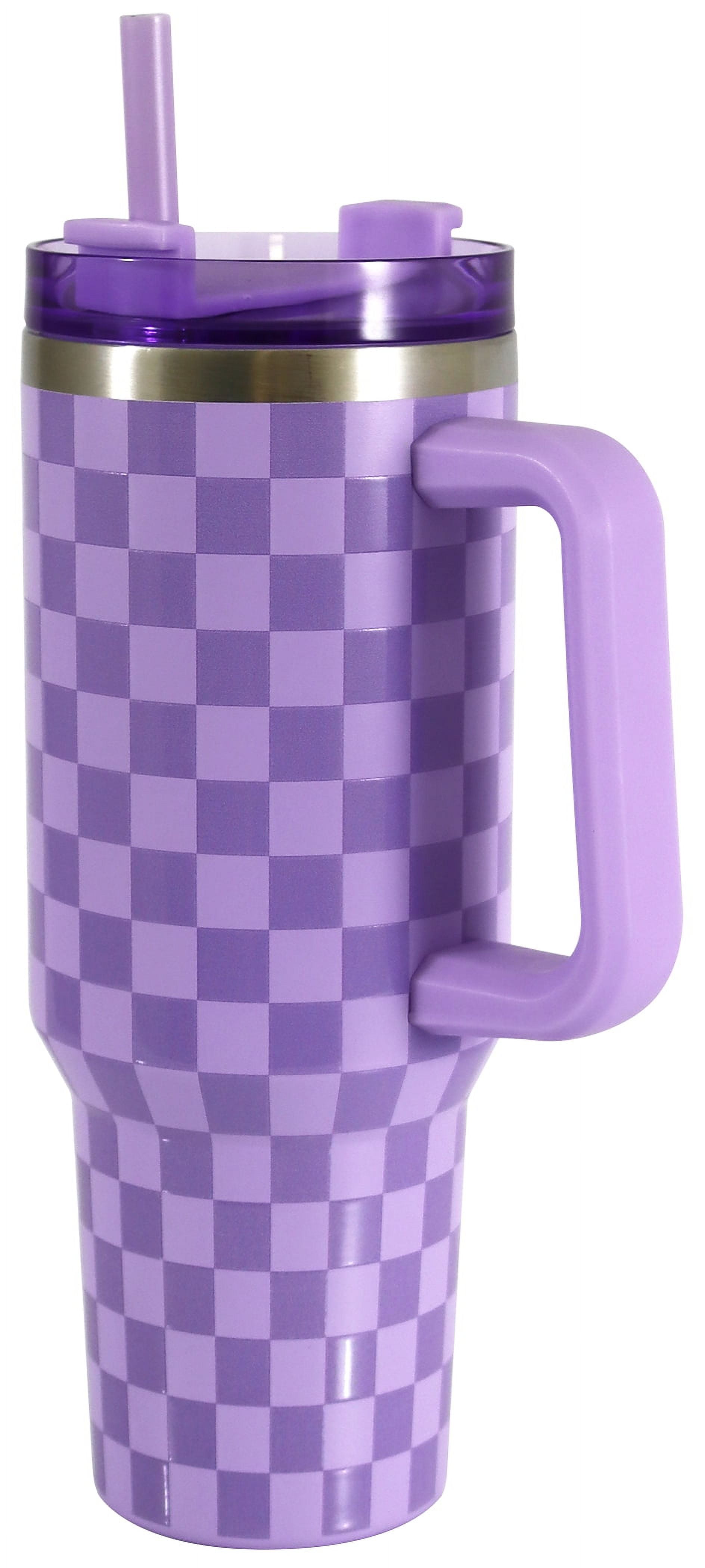 Mainstays 40 oz Stainless Steel Tumbler with Straw and Handle, Double Wall Insulated, Purple Check