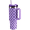 thumbnail image 3 of Mainstays 40 oz Stainless Steel Tumbler with Straw and Handle, Double Wall Insulated, Purple Check, 3 of 7