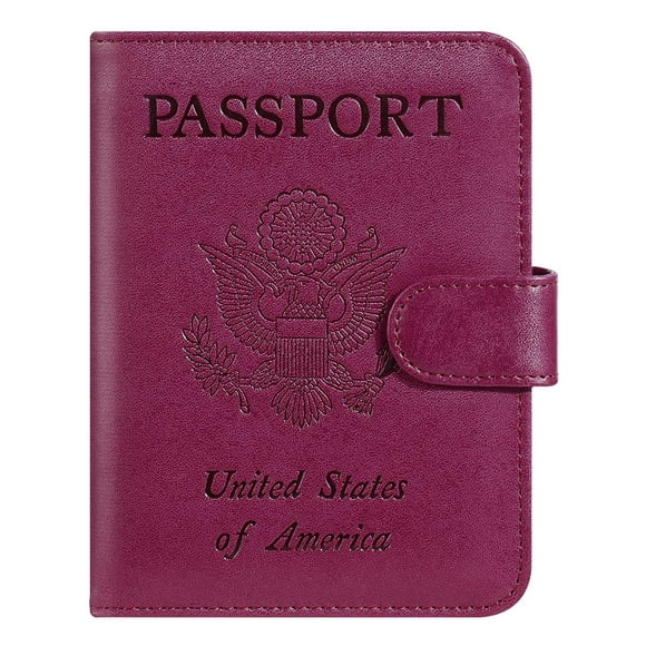 Funda para pasaporte, cartera, bloqueo RFID, piel, color morado